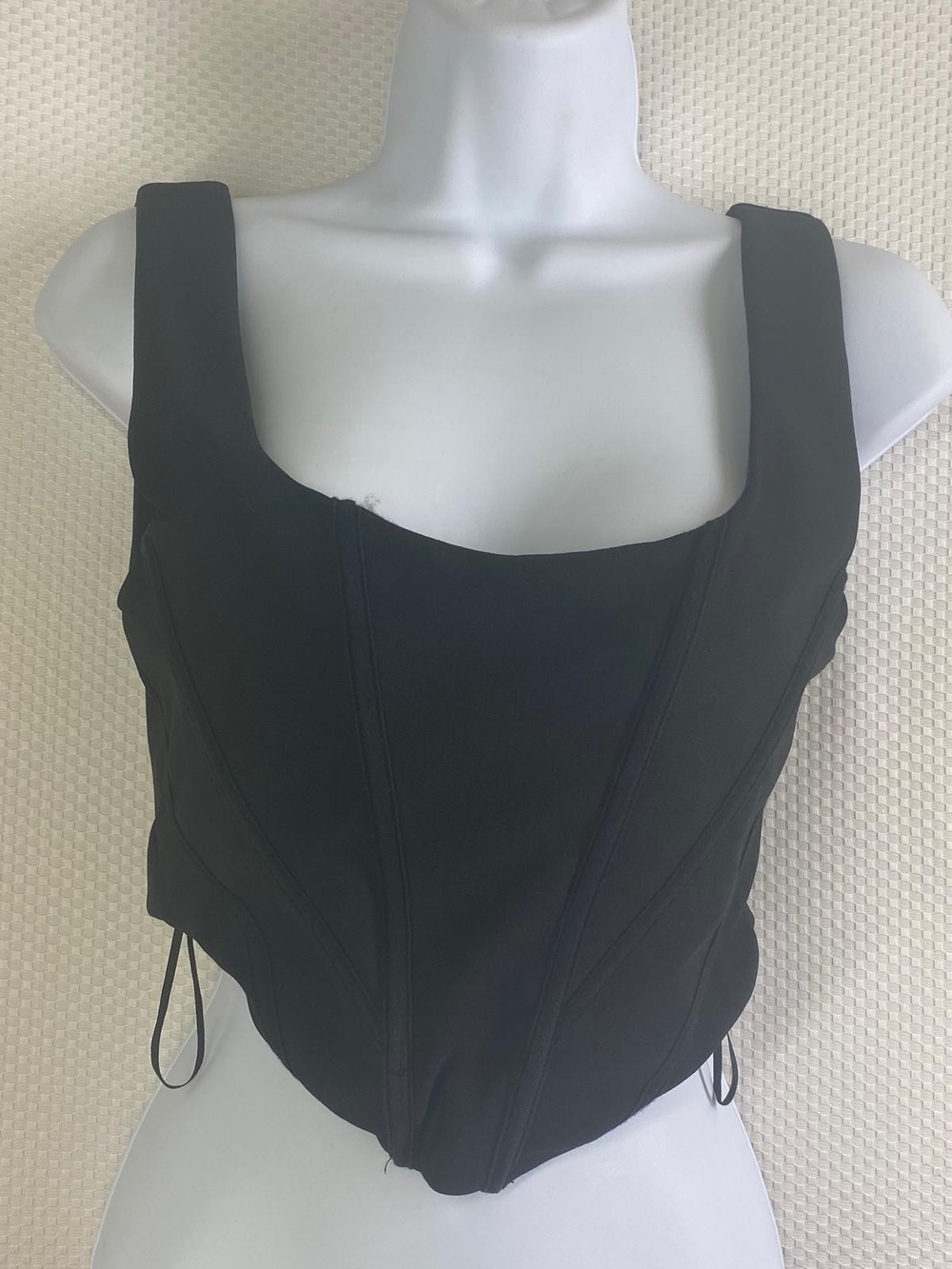 Zara Black Structured Corset Top Square Neck Crop Tank Small